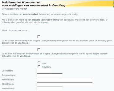 Op www.denhaag.nl/overlast kunnen mensen per formulier hun klacht aan de gemeente doorgeven.